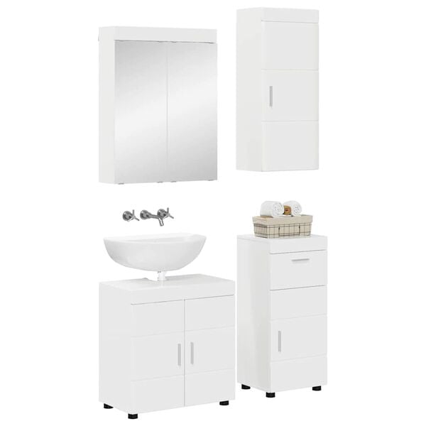 vidaXL Bathroom Furniture Set TULUM High Gloss White Engineered Wood