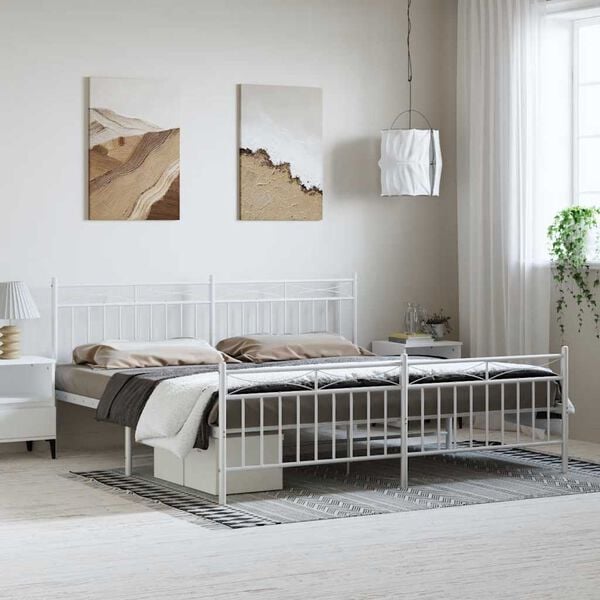 vidaXL Metal Bed Frame without Mattress with Footboard White 183x213cm
