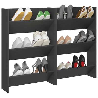 vidaXL Wall Shoe Cabinets 2 pcs Grey 60x18x90 cm Engineered Wood