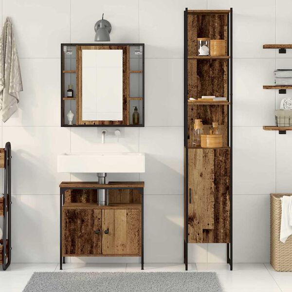 vidaXL Bathroom Furniture Set with Door 3 pcs Old Wood Engineered Wood