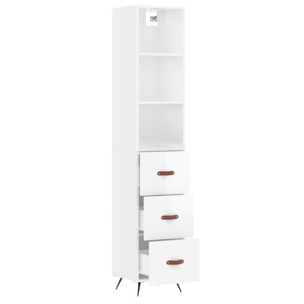 vidaXL Highboard High Gloss White 34.5x34x180 cm Engineered Wood