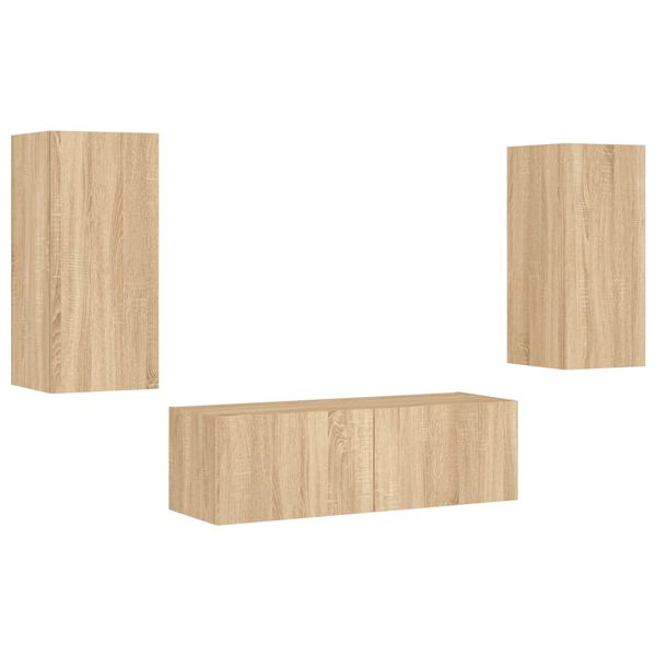 vidaXL 3 Piece TV Wall Cabinets with LED Lights Sonoma Oak