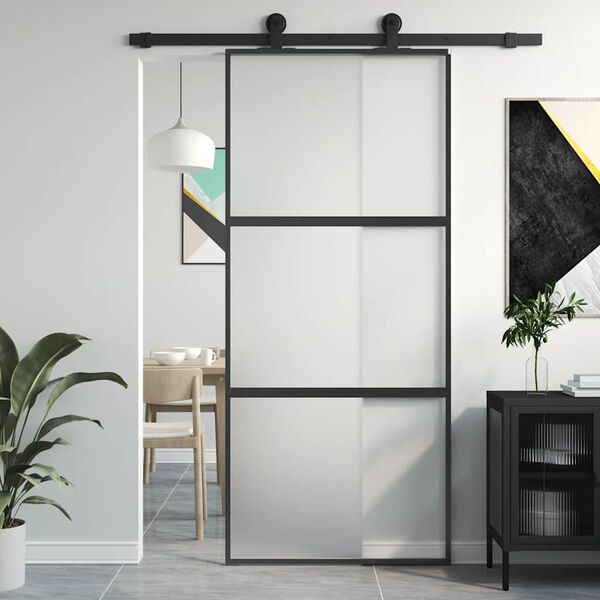 vidaXL Sliding Door Black 90x205 cm Tempered Glass and Aluminium