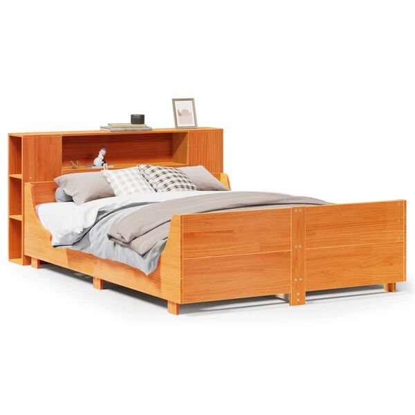 vidaXL Bed Frame without Mattress Wax Brown 135x190 cm Double Solid Wood Pine