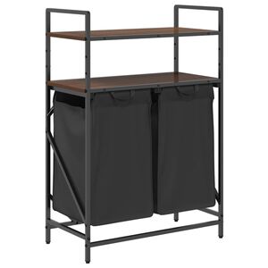 vidaXL Laundry Basket 2 Compartments with Shelves Brown Oak