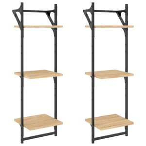vidaXL 3-Tier Wall Shelves with Bars 2 pcs Sonoma Oak 30x25x100 cm