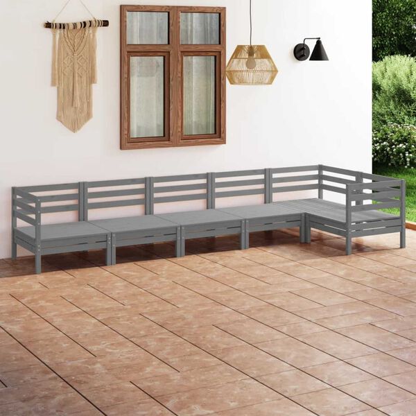 vidaXL 6 Piece Garden Lounge Set Solid Pinewood Grey