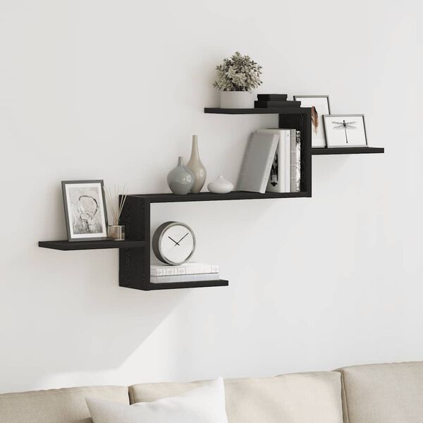 vidaXL Wall Shelf Black Oak 104x15x49 cm Engineered Wood