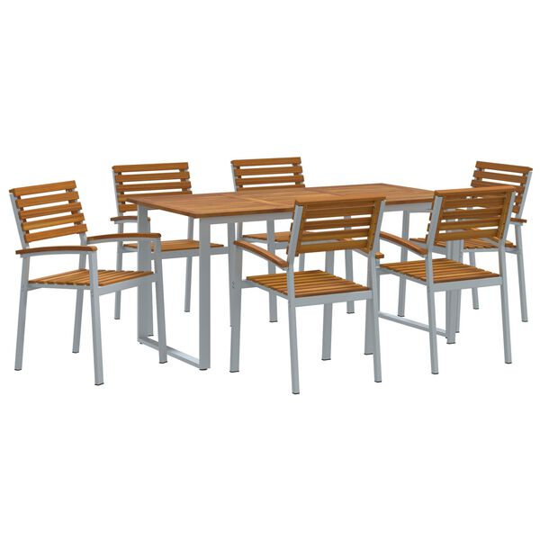 vidaXL Garden Dining Set 7 pcs Grey Solid Acacia Wood