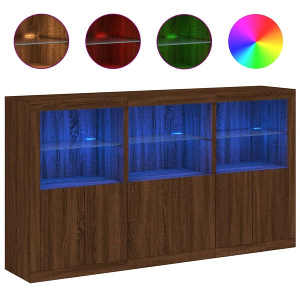 vidaXL Sideboard with LED Lights Brown Oak 181.5x37x100 cm