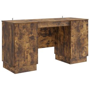 vidaXL Desk with Shelf Smoked Oak 142.5 x 50 x 75 cm Engineered Wood