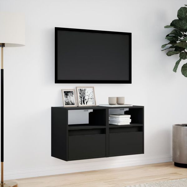 vidaXL TV Wall Cabinets with LED Lights 2 pcs Black 41x31x45 cm