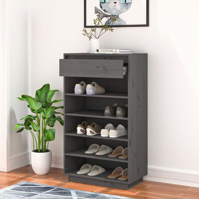 vidaXL Shoe Cabinet Grey 60x34x105 cm Solid Wood Pine