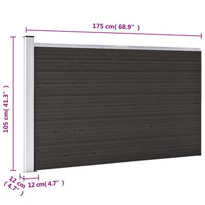 vidaXL Fence Panel WPC 175x105 cm Black