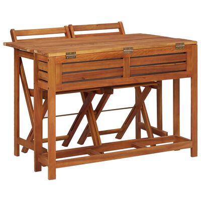 vidaXL Garden Planter Table with 2 Bistro Chairs Solid Acacia Wood