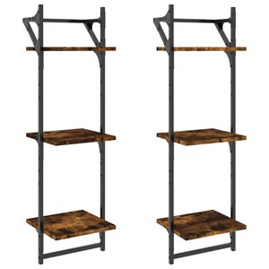 vidaXL 3-Tier Wall Shelves with Bars 2 pcs Smoked Oak 30x25x100 cm