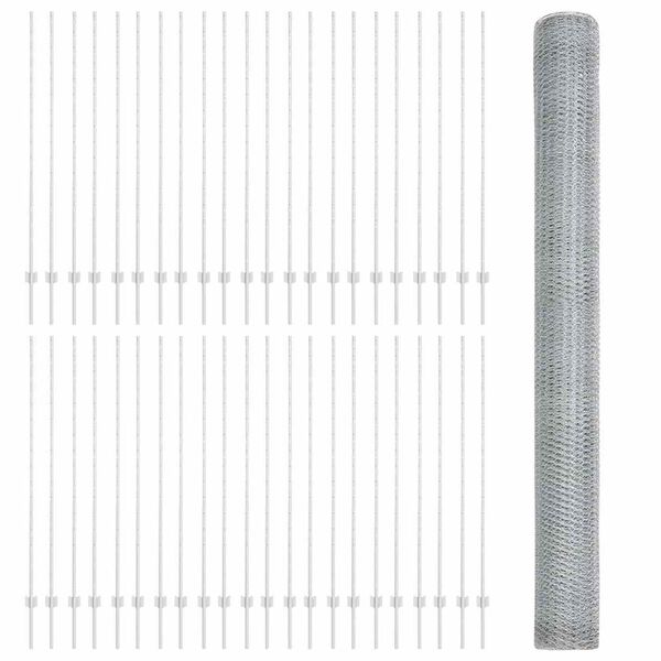 vidaXL Fence with Post Silver 1.5 x 100 m Steel