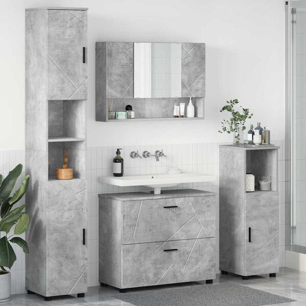 vidaXL Bathroom Furniture Set with Drawer 4 pcs Concrete Grey