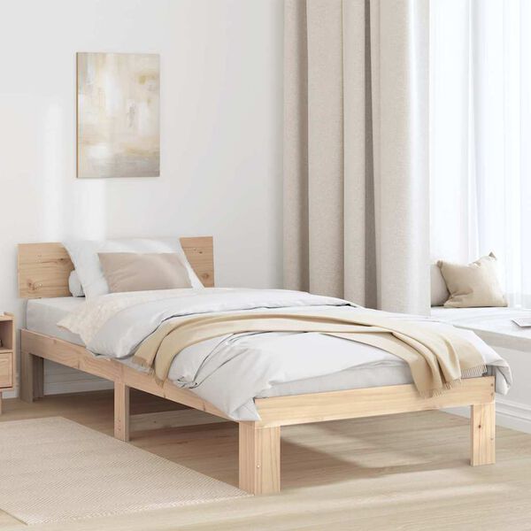 vidaXL Bed Frame with Headboard Natural 90 x 190 cm Solid Pine Wood