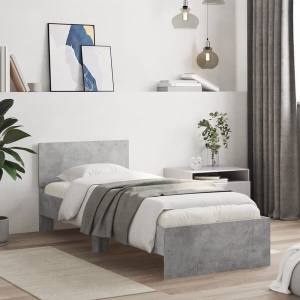 vidaXL Bed Frame without Mattress with Headboard Concrete Grey 90x200 cm