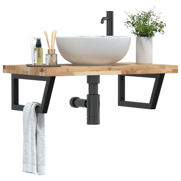 vidaXL Basin Shelf Wall Mounted Steel and Solid Wood Acacia