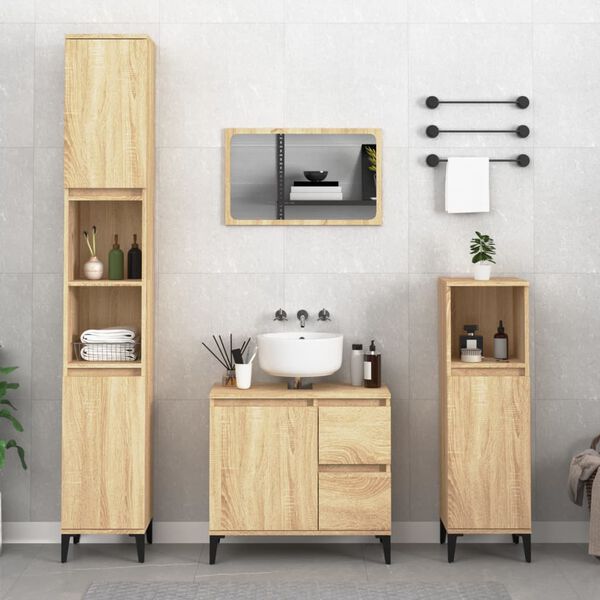 vidaXL 2 Piece Bathroom Furniture Set Sonoma Oak Engineered Wood