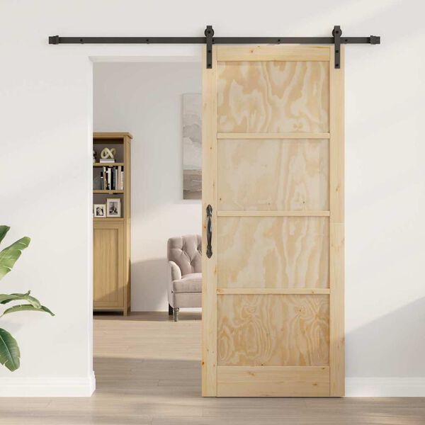 vidaXL Sliding Door Natural and Black 86 x 211 cm Solid Pine Wood