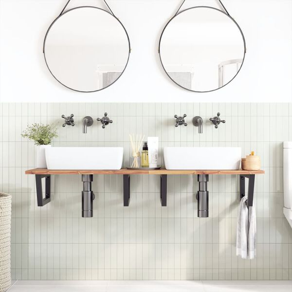vidaXL Basin Shelf Wall Mounted Steel and Solid Wood Acacia