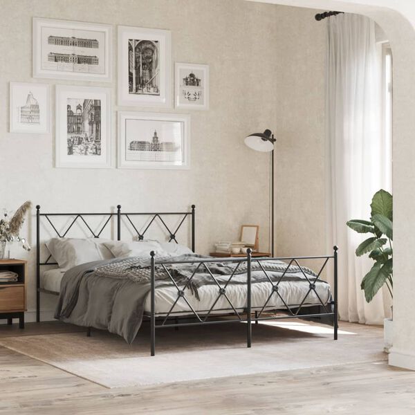 vidaXL Metal Bed Frame without Mattress with Footboard Black 140x190cm