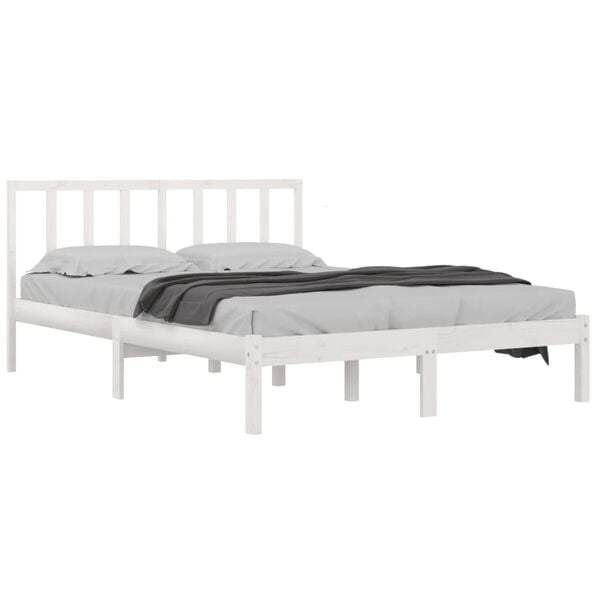 vidaXL Bed Frame without Mattress White Solid Wood Pine 120x190 cm Small Double