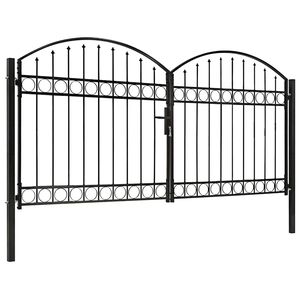 vidaXL Fence Gate Double Door with Arched Top Steel 300x125 cm Black