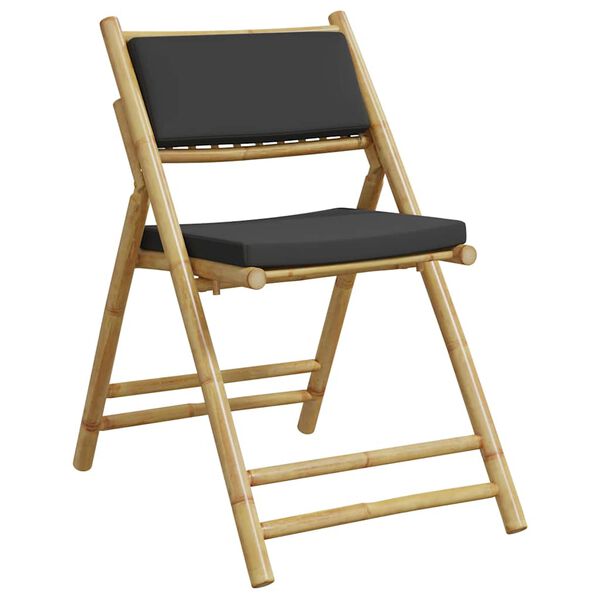 vidaXL 5 Piece Folding Bistro set with Dark Grey Cushions Bamboo