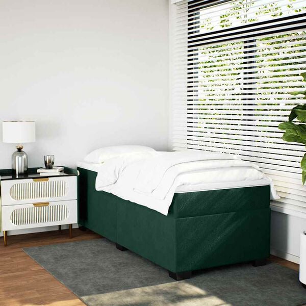 vidaXL Box Spring Bed with Mattress Dark Green 90x200 cm Velvet