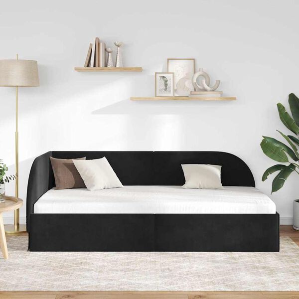 vidaXL Corner Bed Frame with Headboard Black 90 cm x 190 cm Velvet