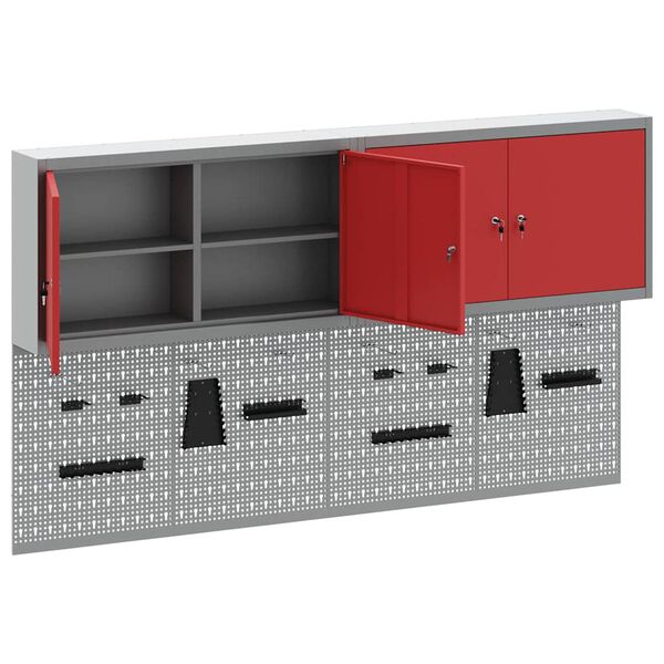 vidaXL Tool Cabinet and Pegboard Set 6 pcs Red 200 x 20 x 115 cm Steel