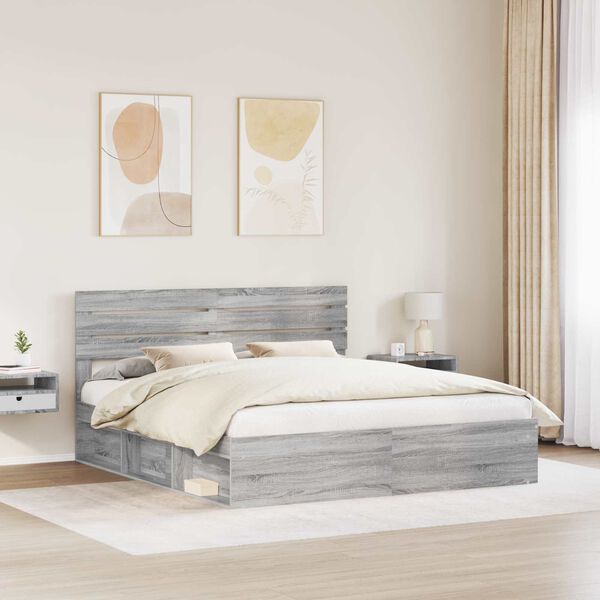 vidaXL Bed Frame Grey Sonoma 180 x 200 cm Solid Pine Wood