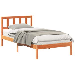 vidaXL Bed Frame with Headboard Wax Brown 90 x 190 cm Solid Pine Wood