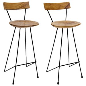 vidaXL Bar Stool | Natural teak, Black | Solid teak wood, Iron | Standard