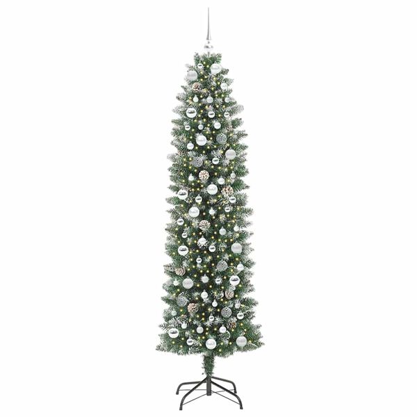 vidaXL Artificial Slim Christmas Tree Green and White 210 cm