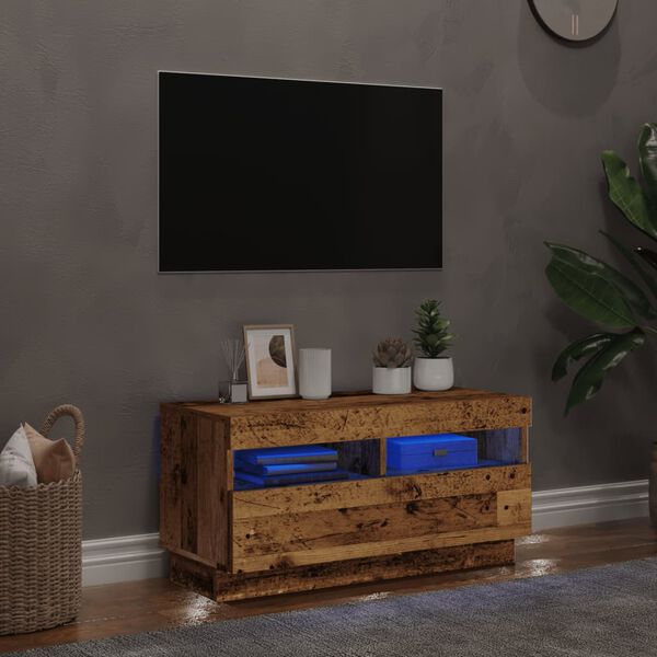 vidaXL TV Cabinet with LED Lights Old Wood 80x35x40 cm Engineered Wood