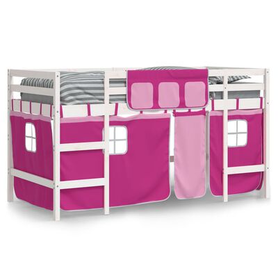 vidaXL Kids' Loft Bed with Curtains Pink 80x200cm Solid Wood Pine