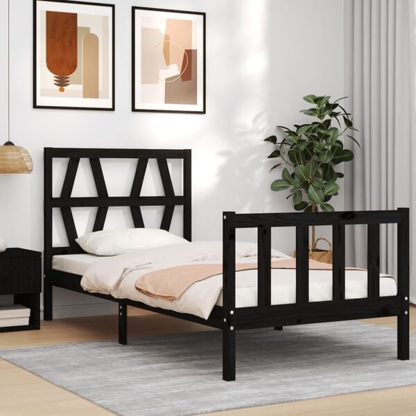 vidaXL Bed Frame without Mattress Black Small Single Solid Wood Pine