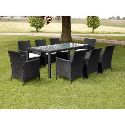 Black Poly Rattan Garden Furniture Set 1 Table 8 Chairs