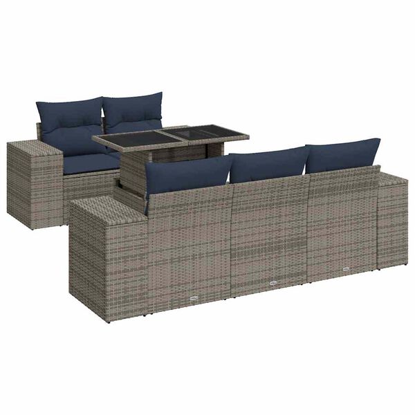 vidaXL 6 Piece Garden Sofa Set with Cushions Grey Poly Rattan Acacia
