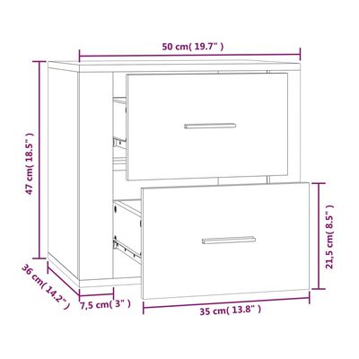 vidaXL Wall-mounted Bedside Cabinet Grey Sonoma 50x36x47 cm