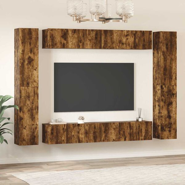 vidaXL 10 Piece TV Cabinet Set Smoked Oak Engineered Wood