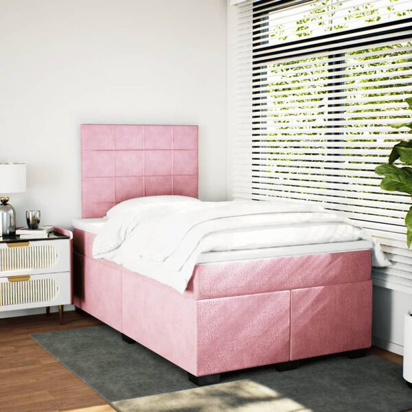 vidaXL Box Spring Bed with Mattress Pink 120x190 cm Small Double Velvet