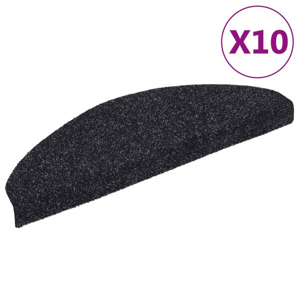 vidaXL Stair Mats Self-adhesive 10 pcs 65x21x4 cm Black Half Round Large