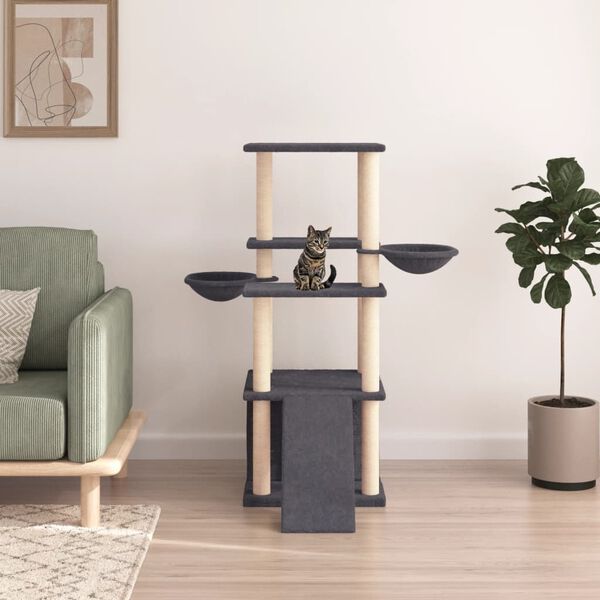 vidaXL Cat Tree with Sisal Scratching Posts Dark Grey 133 cm