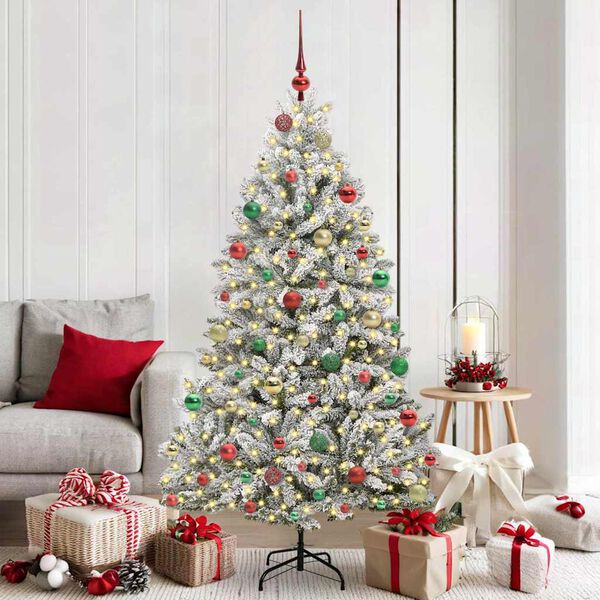 vidaXL Artificial Christmas Tree Green and White 180 cm PVC and Metal